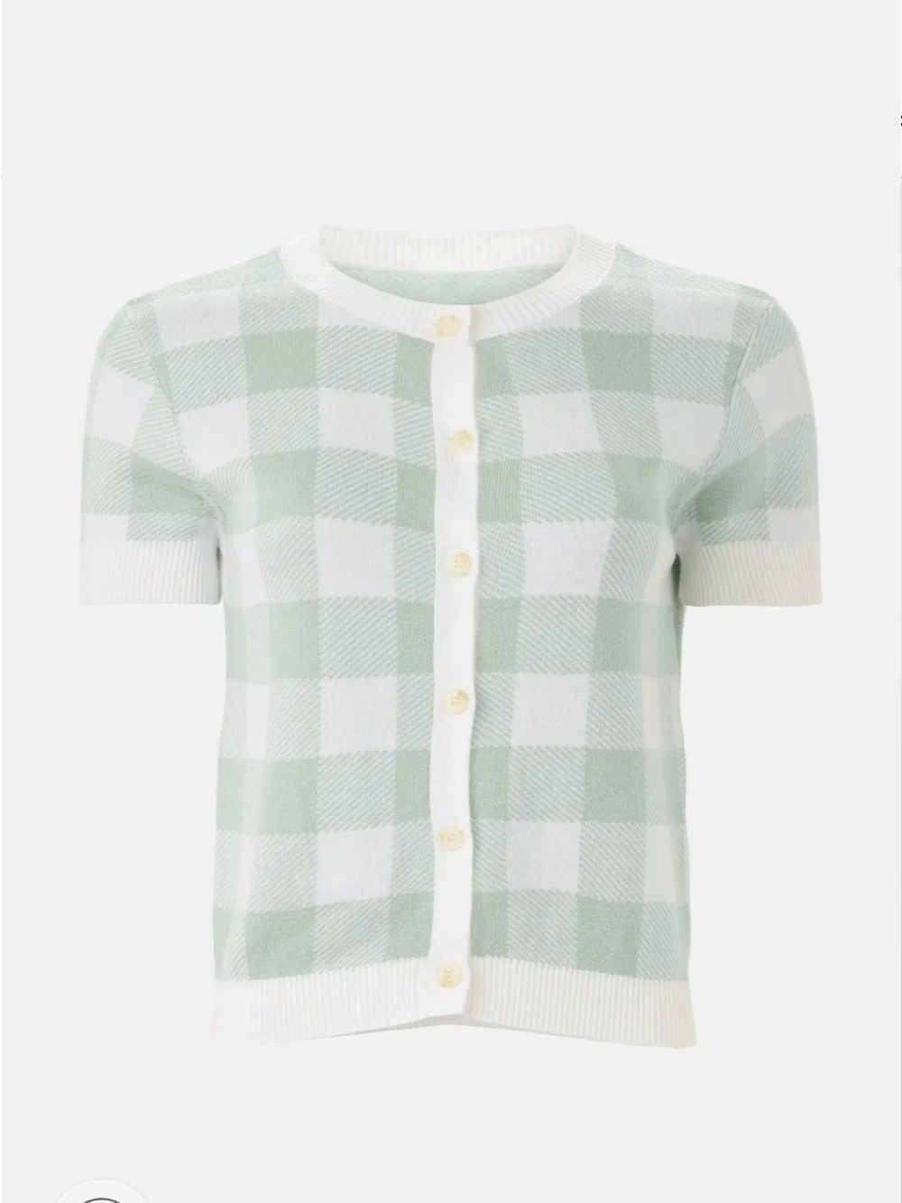 Central Park West Mint & White Checked Short-Sleeve Cardigan